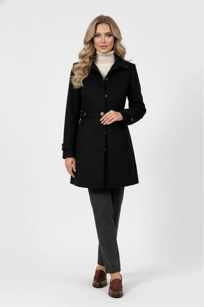 Belted Button Front Long Coat Stylish For Women | Mirevane