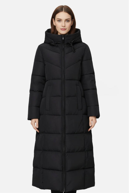 Long Hooded Quilted Puffer Coat Stylish For Women | Evelira