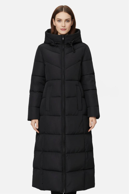 Long Hooded Quilted Puffer Coat Stylish For Women | Evelira