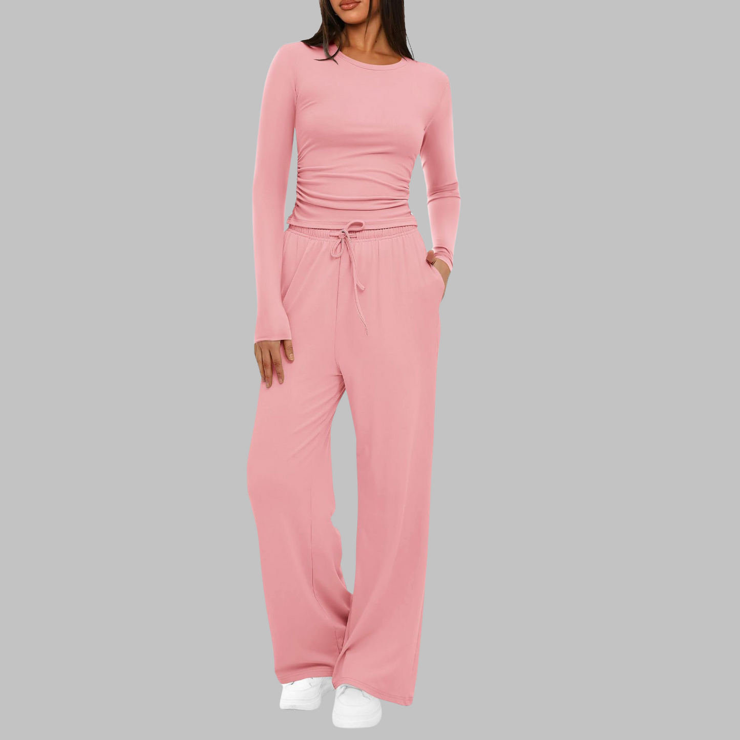 Casual Long Sleeve Top And Wide Leg Trousers Set Stylish For Women | Eloria