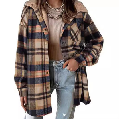 Relaxed Fit Hooded Plaid Jacket Stylish For Women | Brinley