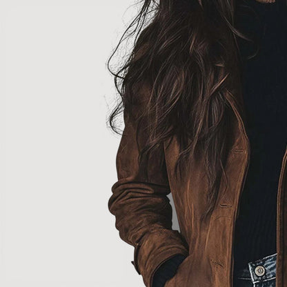 Elegant suede tailored trench coat for women | Carmen - 4
