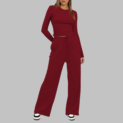 Casual Long Sleeve Top And Wide Leg Trousers Set Stylish For Women | Virella