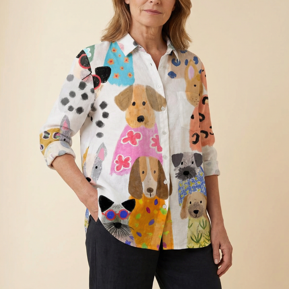 Artistic printed button-up blouse for women | Audrey -6