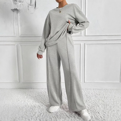 Casual Long Sleeve Sweatshirt And High Waist Trousers Set Trendy For Women | Veloura