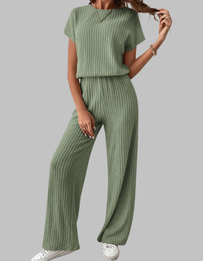 Casual Short Sleeve Top And Trousers Set Stylish For Women | Elamirae