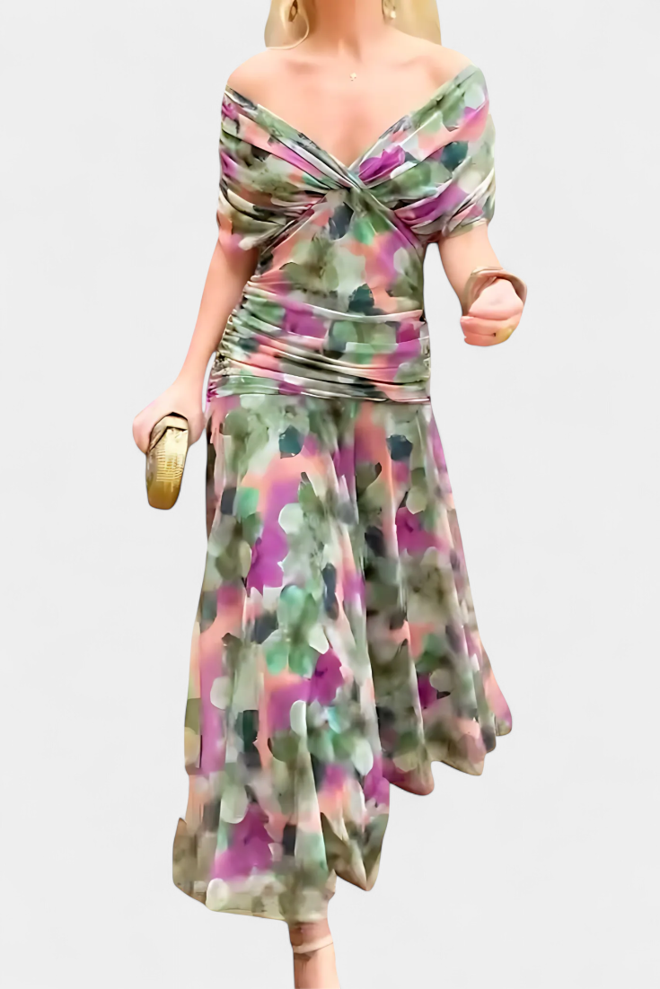 Long floral V-neck everyday casual dress for women | Vivian -21