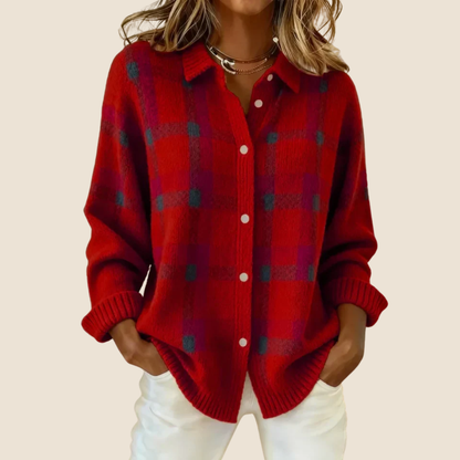 Retro Check Button Sweater Cozy For Women | Elodie