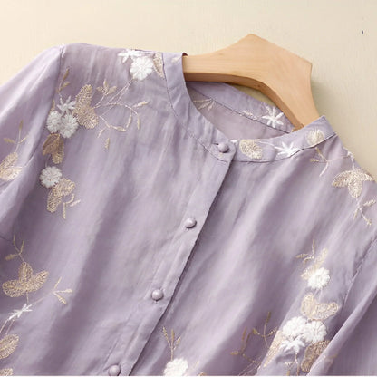 Embroidered Floral Button Blouse Chic For Women | Liora