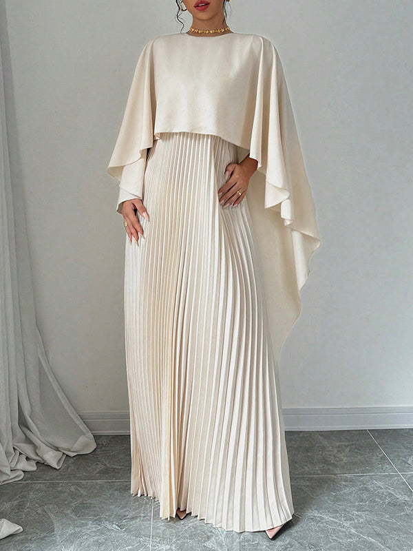 Cape high-low pleated round-neck evening maxi dress for women - 10