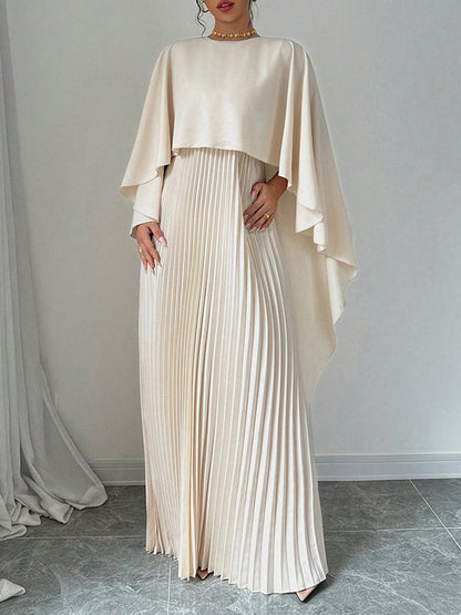 Cape high-low pleated round-neck evening maxi dress for women - 10