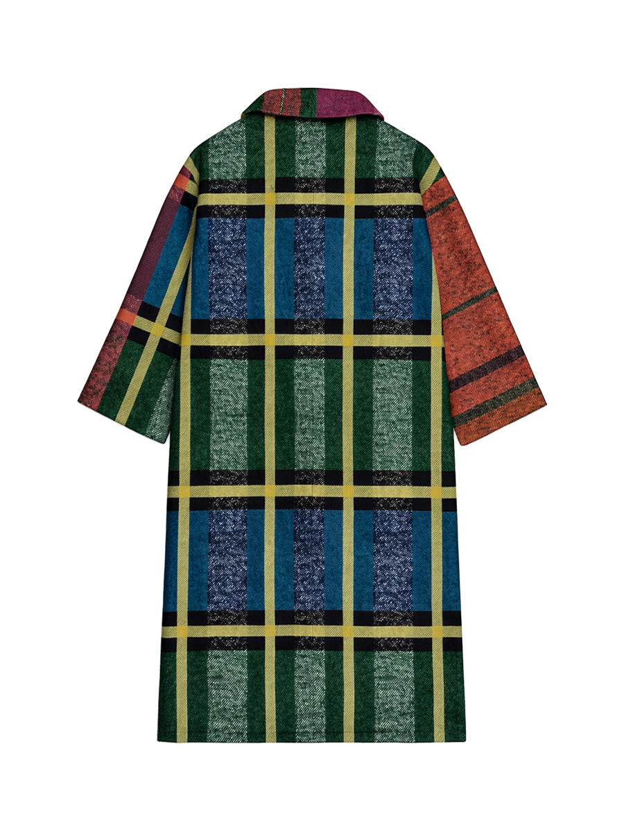 Three-quarter sleeve contrast plaid wool blend coat for women - 12