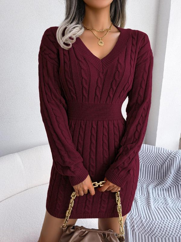 Cozy Long Sleeve V Neck Sweater Dress Chic For Women | Mirevalda