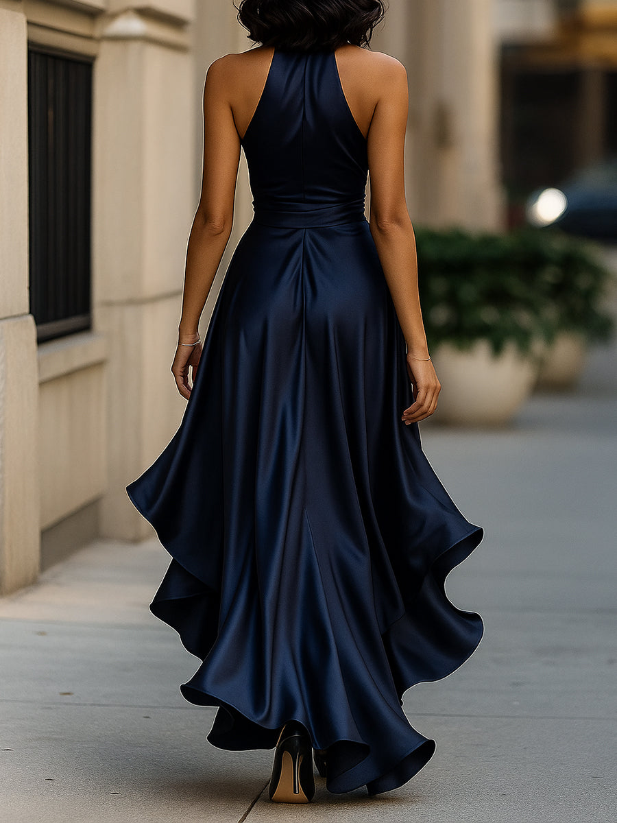 Glamorous satin halter evening gown for women - 2