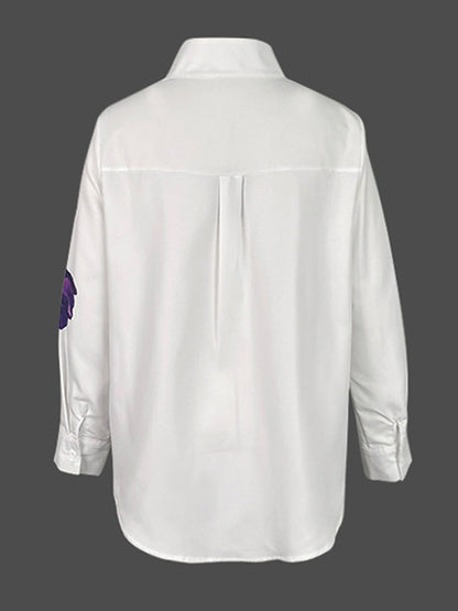 Long-sleeve loose flower print stand-collar blouse for women - 6