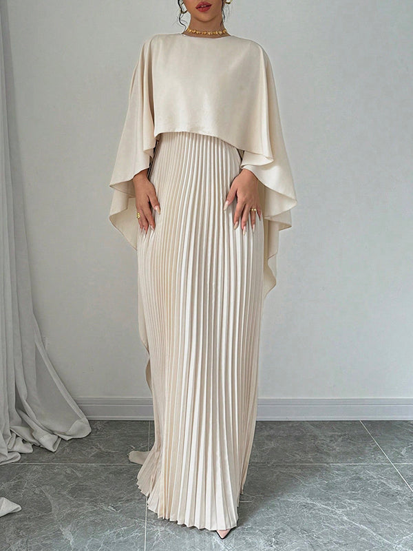 Cape high-low pleated round-neck evening maxi dress for women - 8