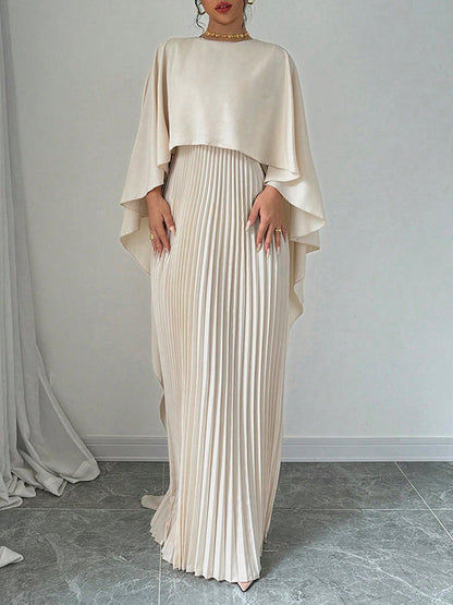 Cape high-low pleated round-neck evening maxi dress for women - 8
