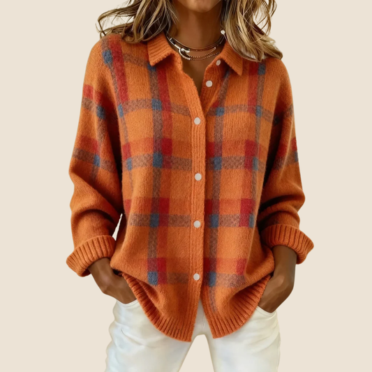 Retro Check Button Sweater Cozy For Women | Elodie