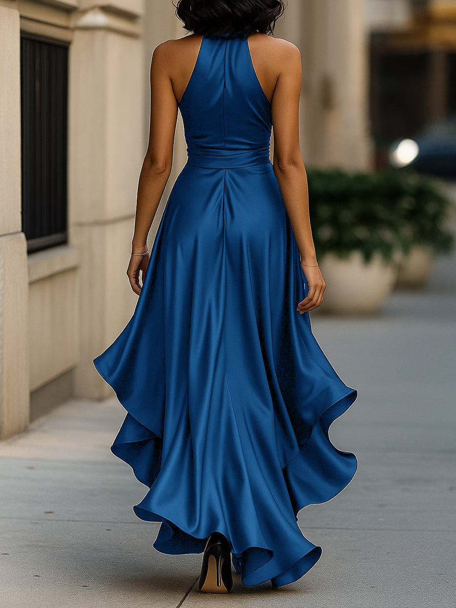 Glamorous satin halter evening gown for women - 12