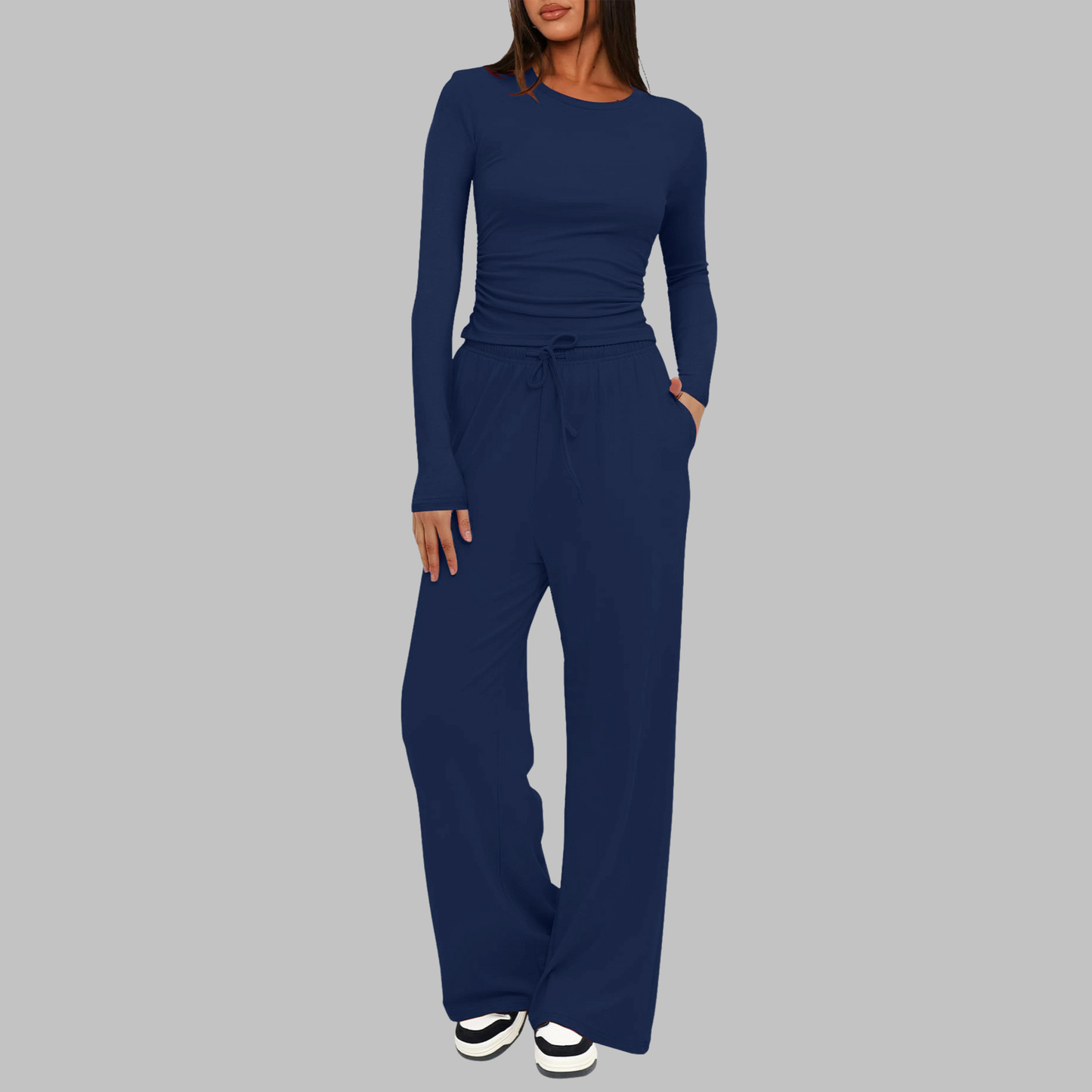 Casual Long Sleeve Top And Wide Leg Trousers Set Stylish For Women | Virella