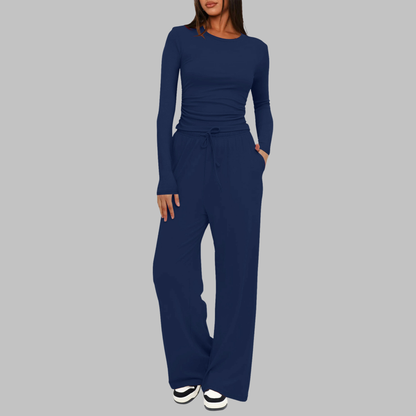 Casual Long Sleeve Top And Wide Leg Trousers Set Stylish For Women | Virella