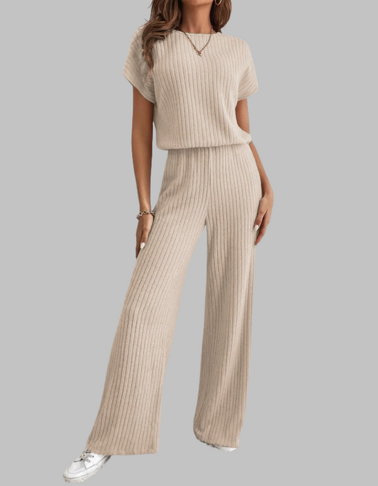 Casual Short Sleeve Top And Trousers Set Stylish For Women | Elamirae