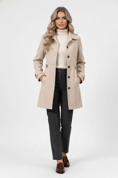 Belted Button Front Long Coat Stylish For Women | Mirevane