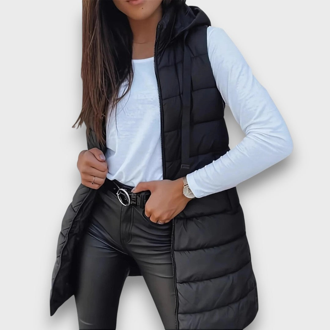 Casual sleeveless hooded puffer vest for women | Kaira -1
