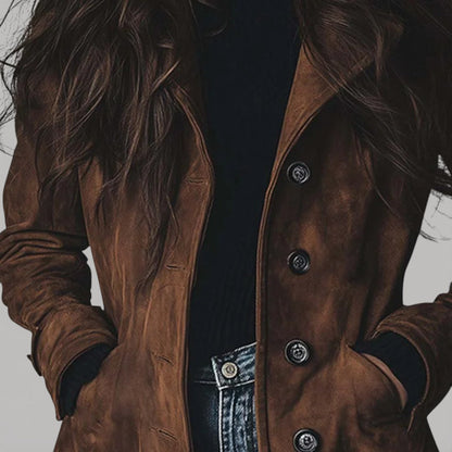 Elegant suede tailored trench coat for women | Carmen - 5
