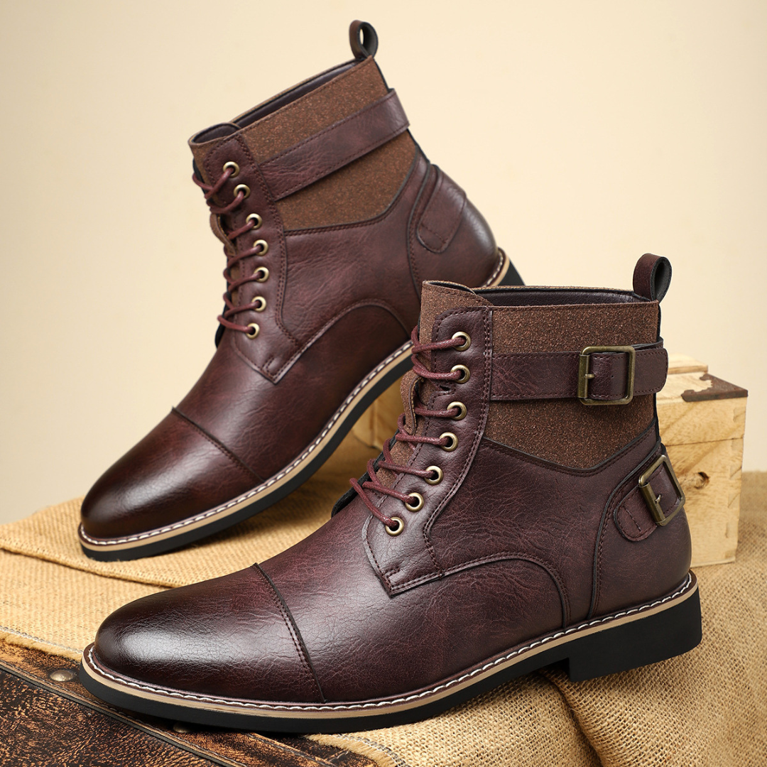 Classic lace-up leather-look boots for men | Xavier -3