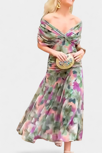 Long floral V-neck everyday casual dress for women | Vivian -22