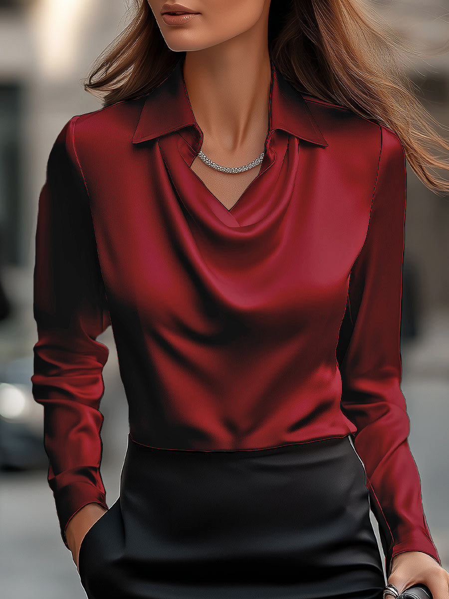 Elegant satin draped-neck blouse for women - 9