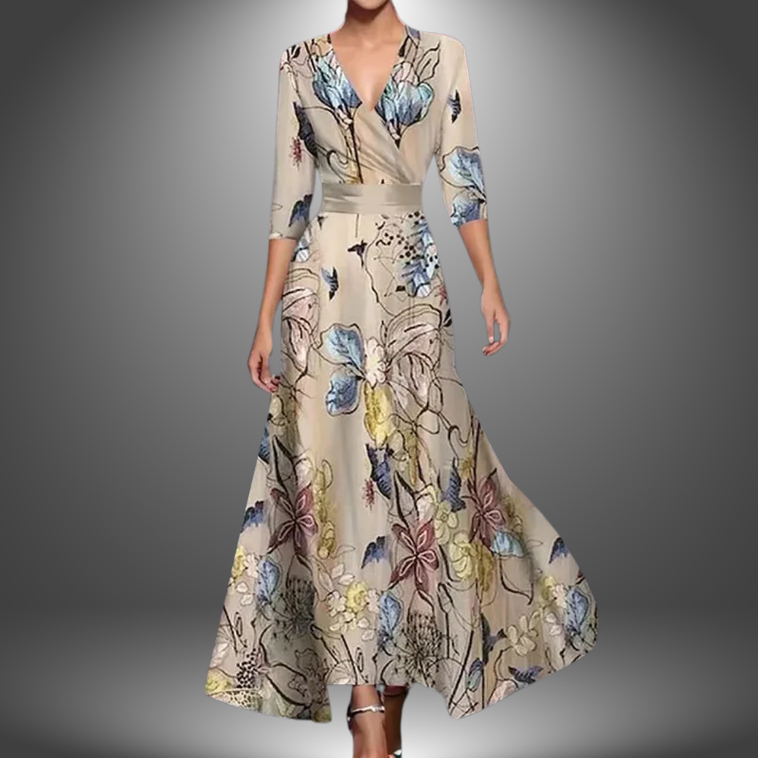 Floral V Neck Long Dress Chic For Women | Maravelle