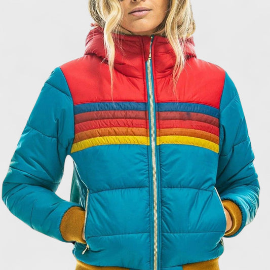 Striped Hooded Puffer Jacket Stylish For Women | Elara