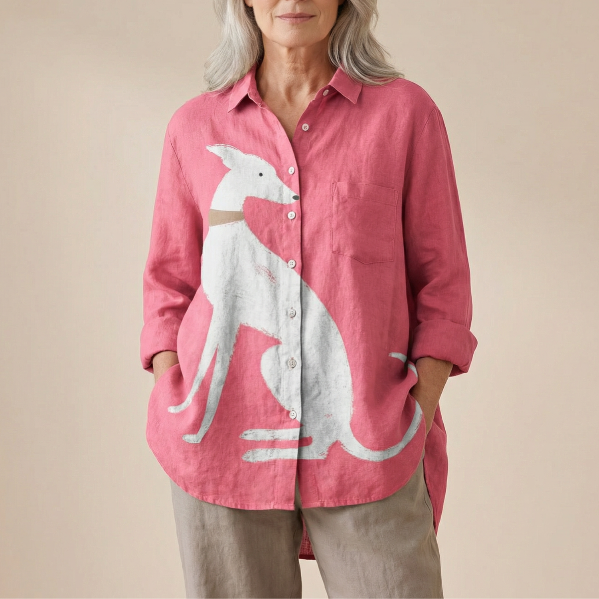 Artistic printed button-up blouse for women | Audrey -4