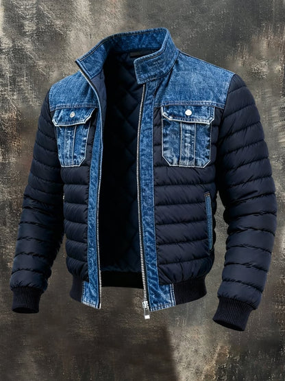 Denim Panel Padded Jacket Stylish for Men | Lorenzo