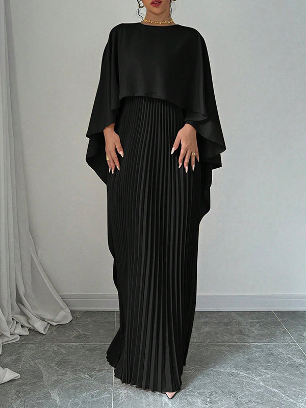 Cape high-low pleated round-neck evening maxi dress for women - 2