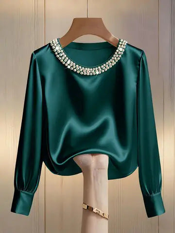 Elegant everyday round neck versatile top for women | Perlisse -6