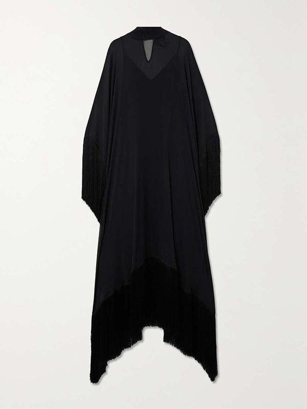 Batwing-sleeve loose tassel mock-neck maxi dress for women - 3