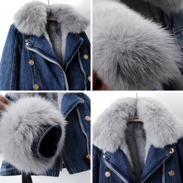 Chic faux fur trim elegant denim jacket for women | Phylicia -3