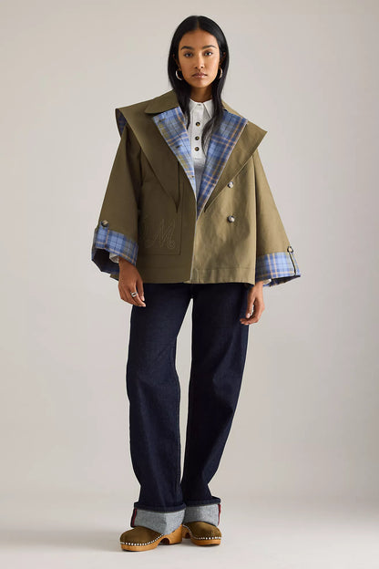 Reversible cropped trench casual jacket for women | Olivia -2