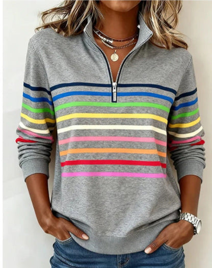 Vibrant striped half-zip everyday jumper for women | Sienna -1