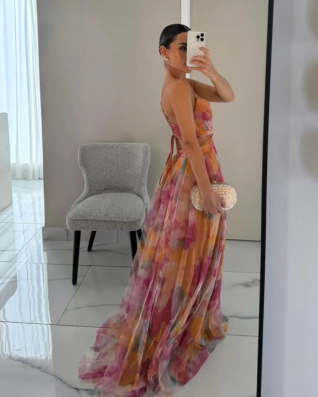 Floral summer maxi dress with adjustable closure for women | Bella - 6