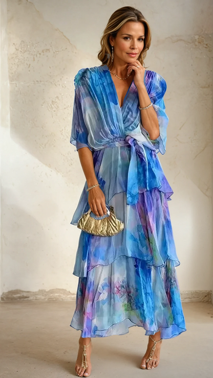 Elegant floral layered occasion dress for women | Soleil -10