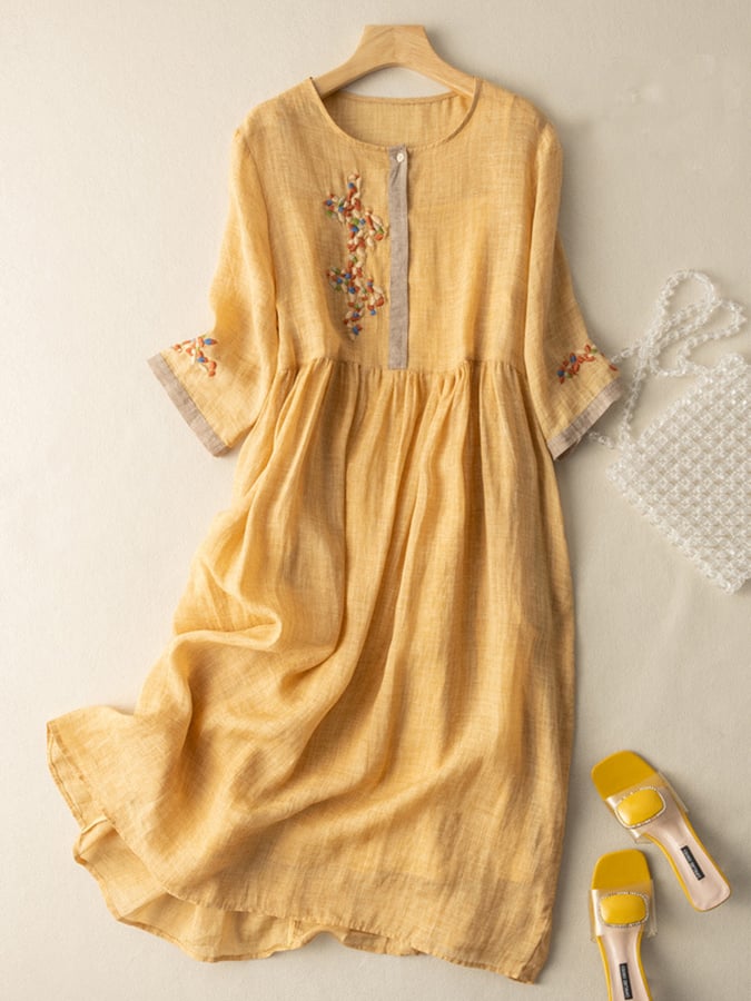 Embroidered ethnic cotton-linen maxi dress for women | Zara - 1