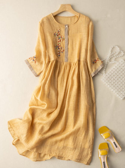 Embroidered ethnic cotton-linen maxi dress for women | Zara - 1