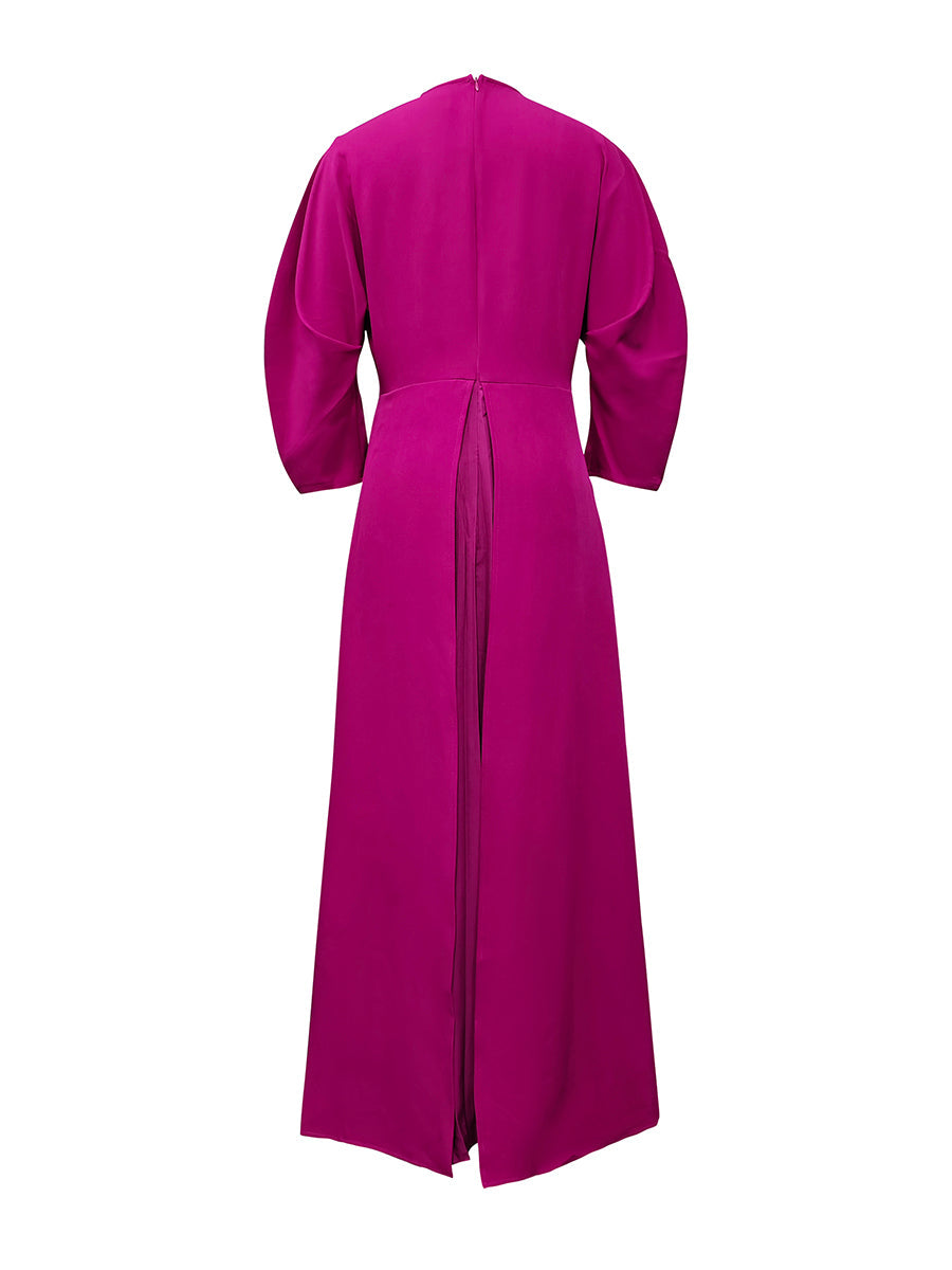 Long-sleeve loose tiered pleated round-neck maxi dress for women - 13