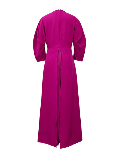Long-sleeve loose tiered pleated round-neck maxi dress for women - 13