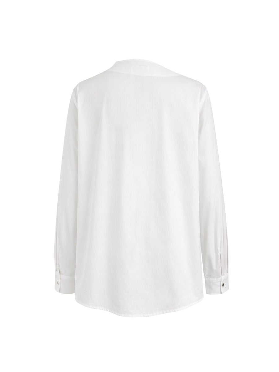 Long-sleeve asymmetric buttoned split-front blouse for women - 7