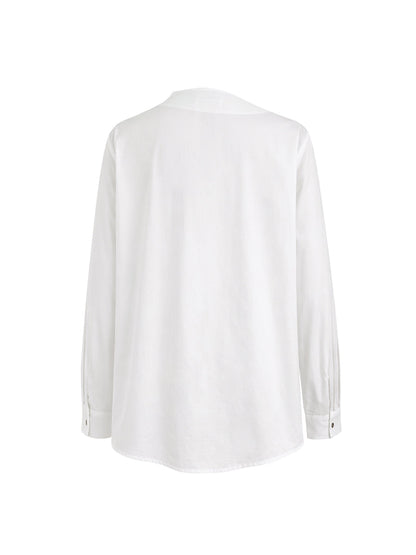 Long-sleeve asymmetric buttoned split-front blouse for women - 7
